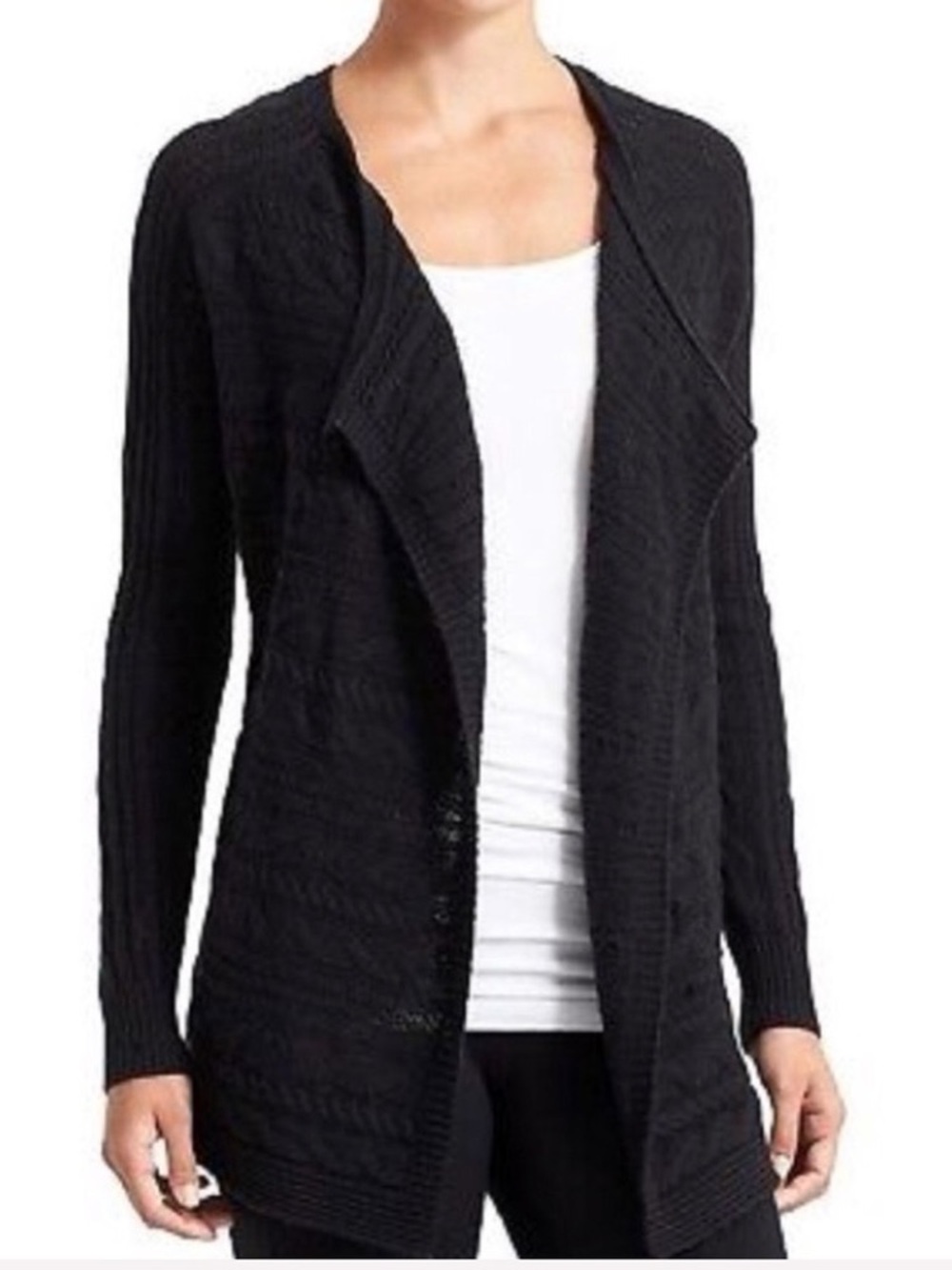 Athleta Merino Wool Cable Knit Cardigan Sweater Cozy Black XS